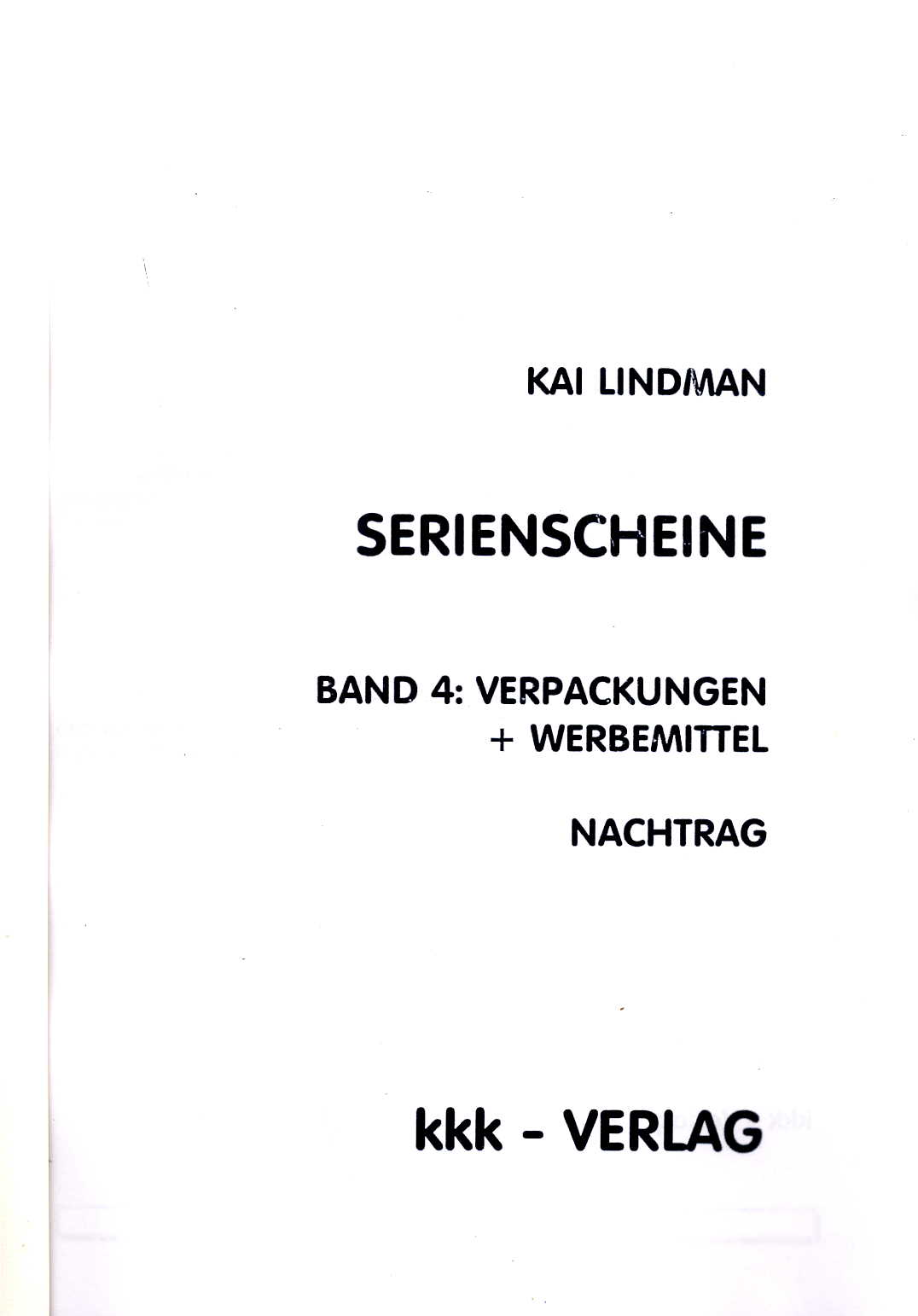 Lindman Deutsche Serienscheine Nachtrag zu Band 4: Verpackungen