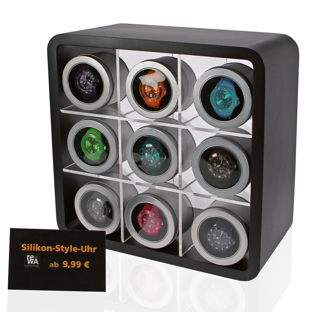 18 verschiedene farbige Silikon-Style Uhren in Geschenkverpackun