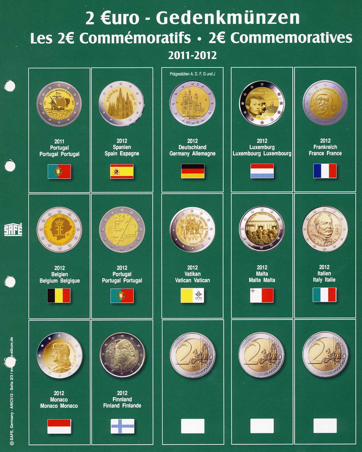 Safe Premium-Münzen Album 2€ Einzelblatt Jahr 2012 Nr. 7341-9