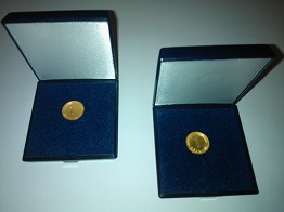1 DM-Pfennig vergoldet inklusive blauem Münzetui PR01