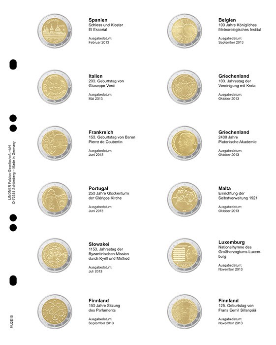 Lindner Multi Collect Vordruckblatt für 2 € MU2E10 Gedenkmünzen
