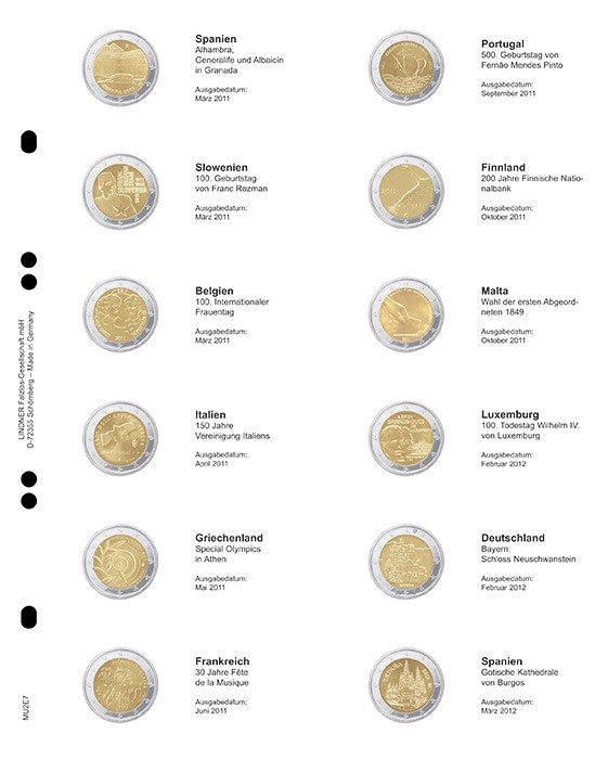 Lindner Multi Collect Vordruckblatt für 2 € MUE7 Gedenkmünzen: S