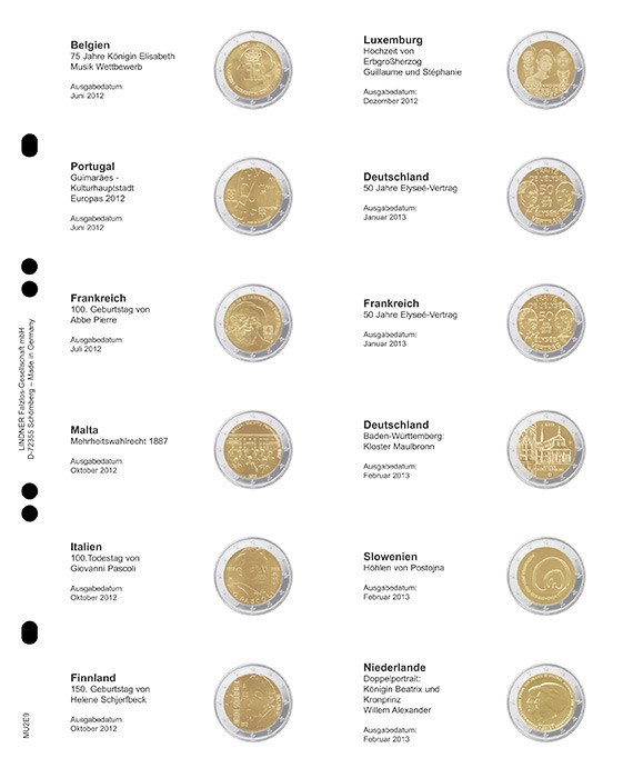Lindner Multi Collect Vordruckblatt MU2E9 für 2 € Gedenkmünzen: 