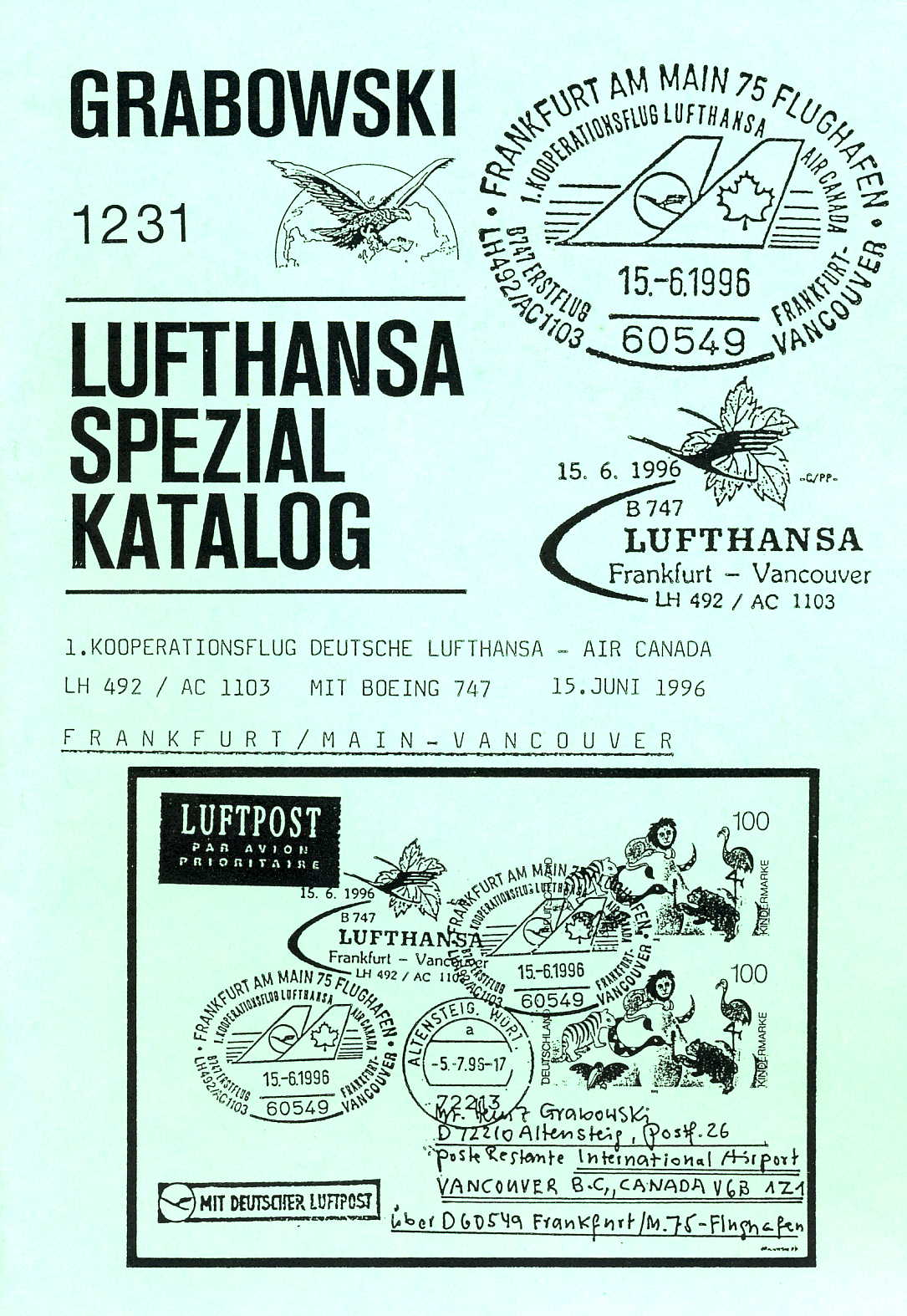 Grabowski Lufthansa-Spezialkatalog Flug Nr. 1231