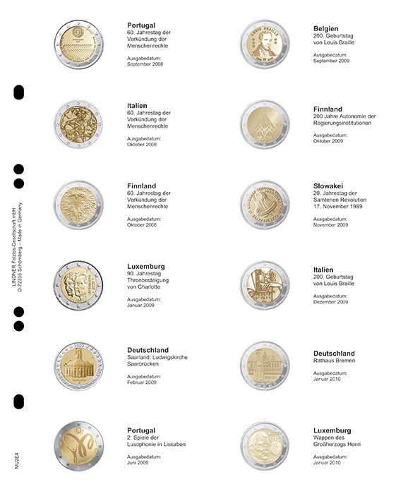 Lindner Multi Collect Vordruckblatt für 2 € MU2E4 Gedenkmünzen: 