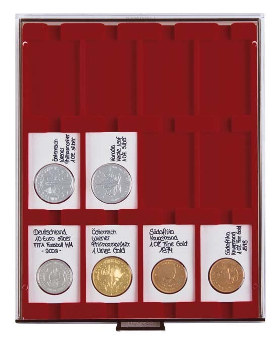 Lindner Münzenbox mit 12 rechteckigen Vertief. 50x70mm Nr. 2770 