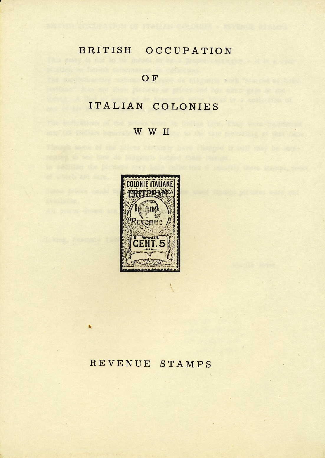 Erler British Occupation of Italian Colonies WWII Revenue Stamps