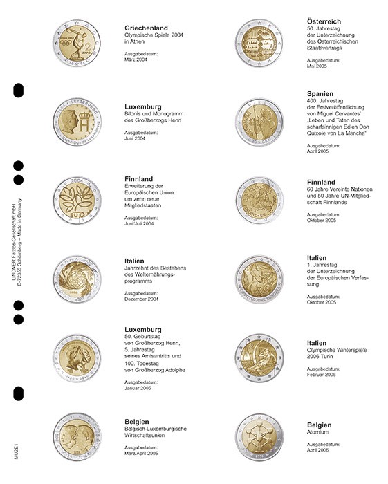 Lindner Multi Collect Vordruckblatt für 2 € MU2E1 Gedenkmünzen: 